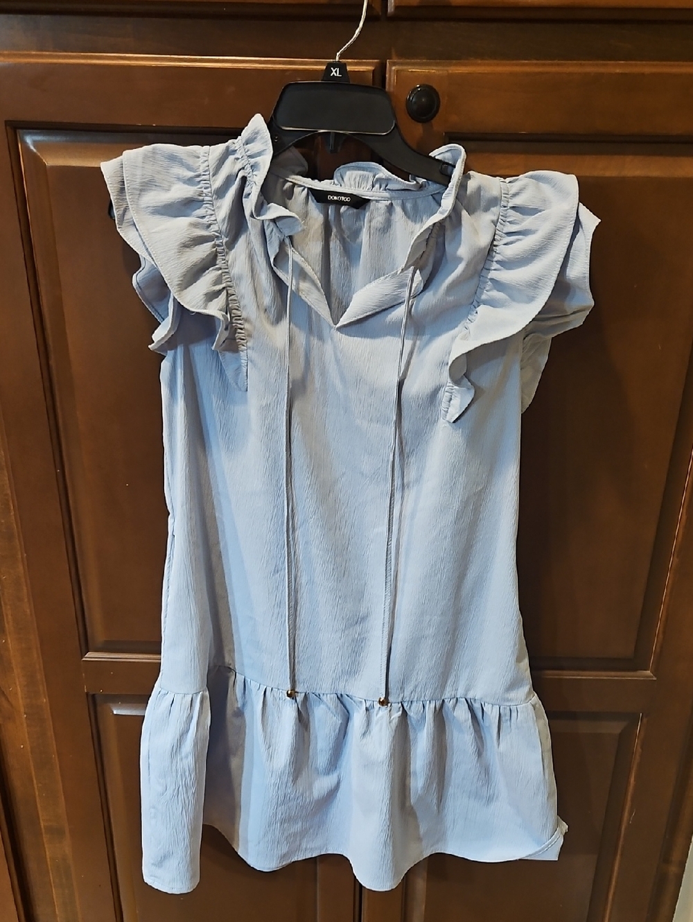 Light Blue Ruffle Sleeve Tunic Dress